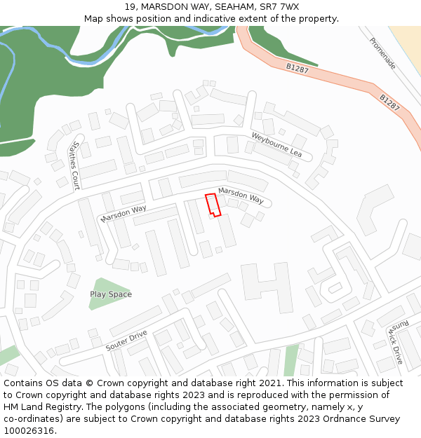 19, MARSDON WAY, SEAHAM, SR7 7WX: Location map and indicative extent of plot