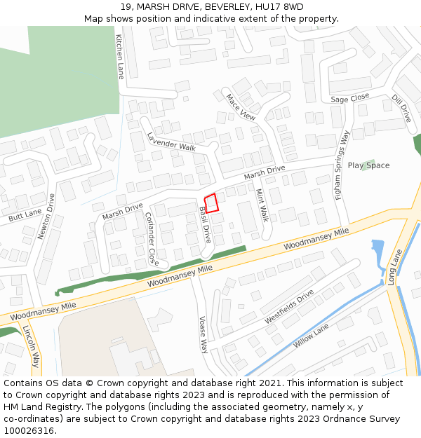 19, MARSH DRIVE, BEVERLEY, HU17 8WD: Location map and indicative extent of plot