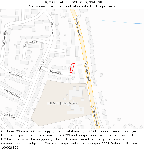 19, MARSHALLS, ROCHFORD, SS4 1SP: Location map and indicative extent of plot