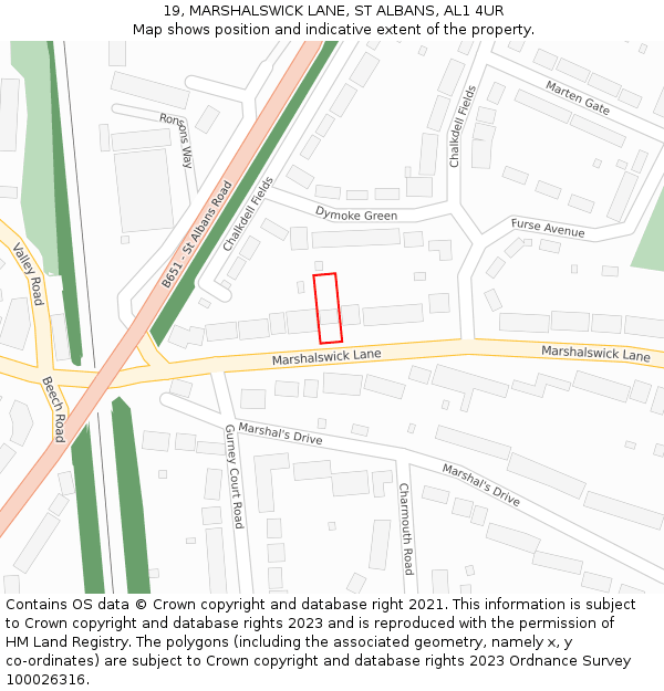 19, MARSHALSWICK LANE, ST ALBANS, AL1 4UR: Location map and indicative extent of plot