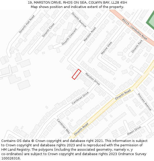 19, MARSTON DRIVE, RHOS ON SEA, COLWYN BAY, LL28 4SH: Location map and indicative extent of plot