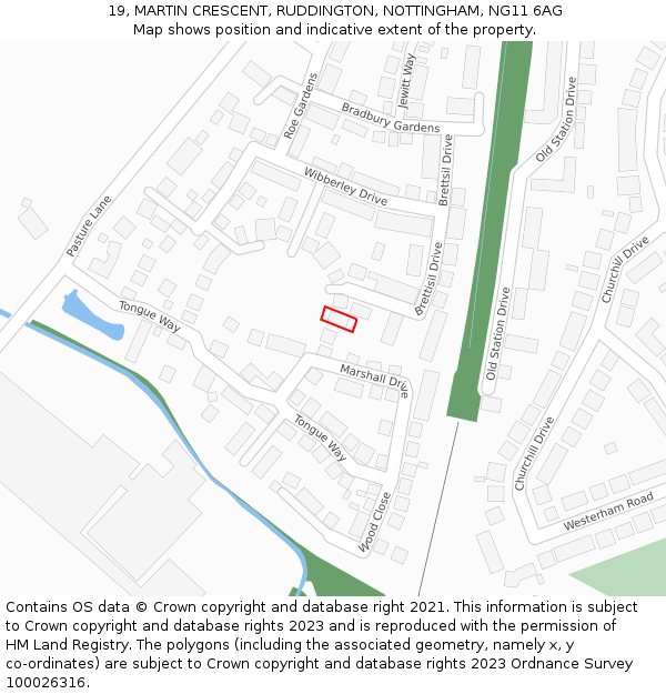 19, MARTIN CRESCENT, RUDDINGTON, NOTTINGHAM, NG11 6AG: Location map and indicative extent of plot