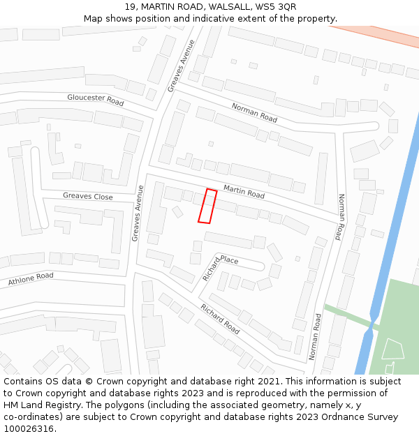 19, MARTIN ROAD, WALSALL, WS5 3QR: Location map and indicative extent of plot
