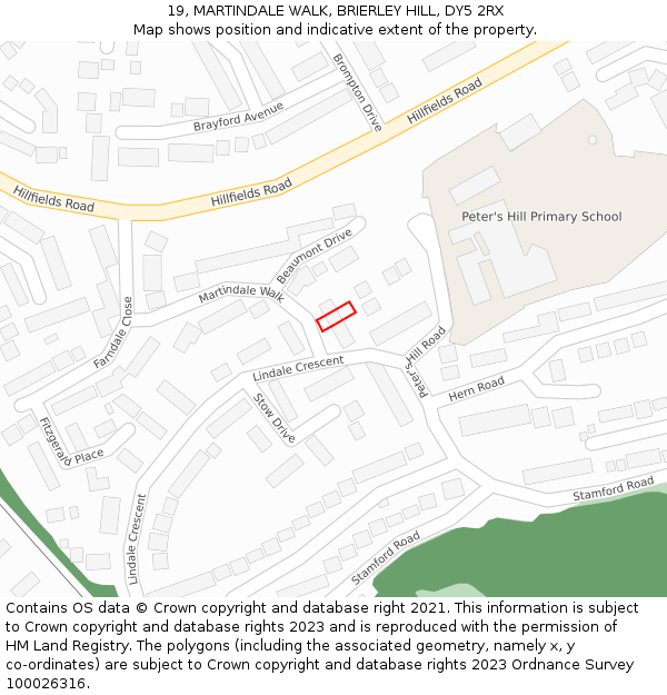 19, MARTINDALE WALK, BRIERLEY HILL, DY5 2RX: Location map and indicative extent of plot
