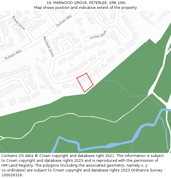 19, MARWOOD GROVE, PETERLEE, SR8 1NN: Location map and indicative extent of plot