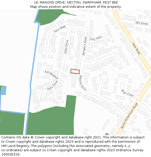 19, MASONS DRIVE, NECTON, SWAFFHAM, PE37 8EE: Location map and indicative extent of plot