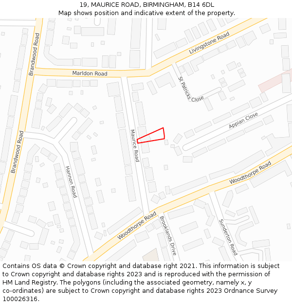 19, MAURICE ROAD, BIRMINGHAM, B14 6DL: Location map and indicative extent of plot