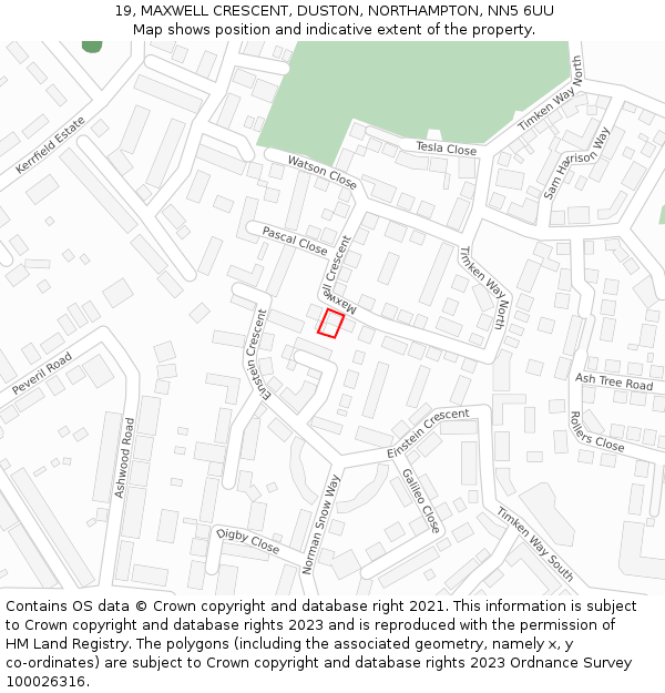 19, MAXWELL CRESCENT, DUSTON, NORTHAMPTON, NN5 6UU: Location map and indicative extent of plot