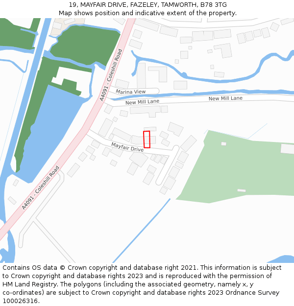 19, MAYFAIR DRIVE, FAZELEY, TAMWORTH, B78 3TG: Location map and indicative extent of plot