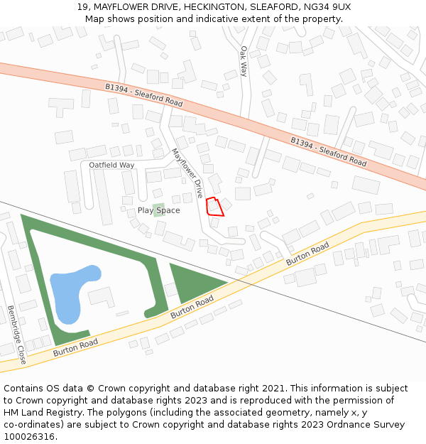 19, MAYFLOWER DRIVE, HECKINGTON, SLEAFORD, NG34 9UX: Location map and indicative extent of plot