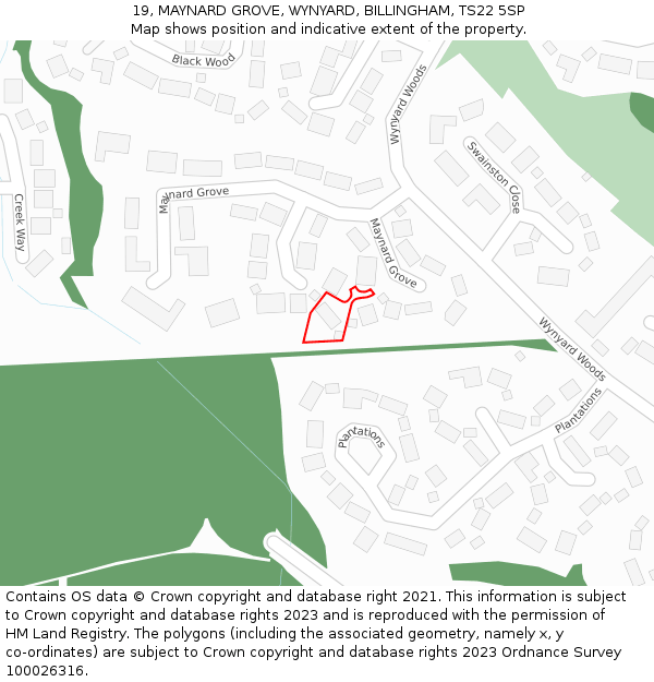 19, MAYNARD GROVE, WYNYARD, BILLINGHAM, TS22 5SP: Location map and indicative extent of plot