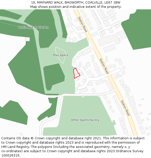 19, MAYNARD WALK, BAGWORTH, COALVILLE, LE67 1BW: Location map and indicative extent of plot
