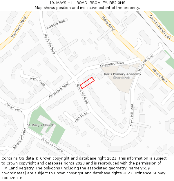 19, MAYS HILL ROAD, BROMLEY, BR2 0HS: Location map and indicative extent of plot