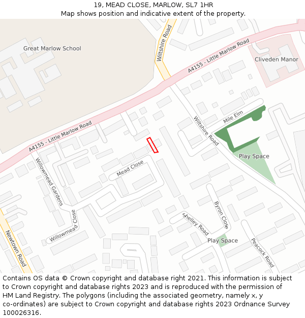 19, MEAD CLOSE, MARLOW, SL7 1HR: Location map and indicative extent of plot