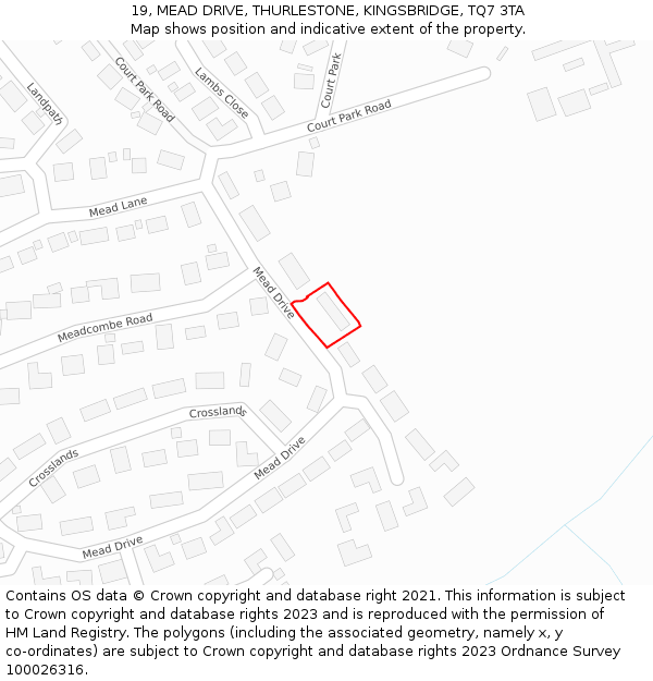 19, MEAD DRIVE, THURLESTONE, KINGSBRIDGE, TQ7 3TA: Location map and indicative extent of plot