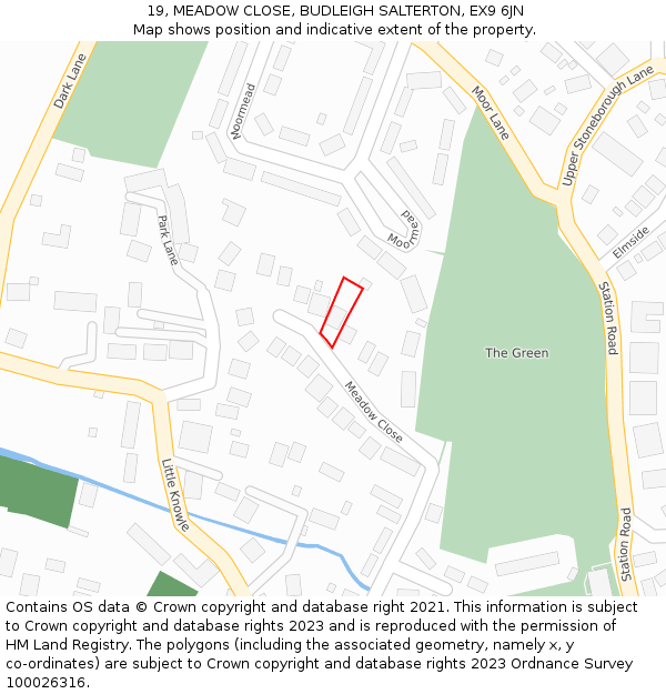 19, MEADOW CLOSE, BUDLEIGH SALTERTON, EX9 6JN: Location map and indicative extent of plot