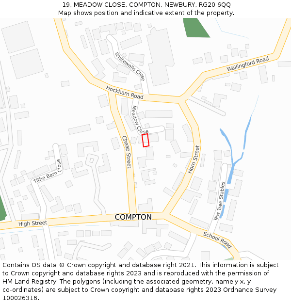 19, MEADOW CLOSE, COMPTON, NEWBURY, RG20 6QQ: Location map and indicative extent of plot