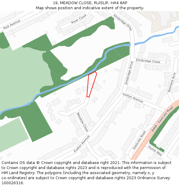 19, MEADOW CLOSE, RUISLIP, HA4 8AP: Location map and indicative extent of plot