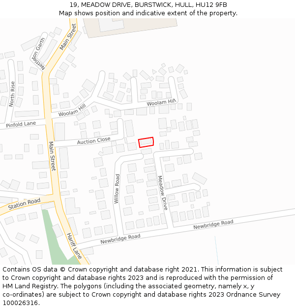 19, MEADOW DRIVE, BURSTWICK, HULL, HU12 9FB: Location map and indicative extent of plot