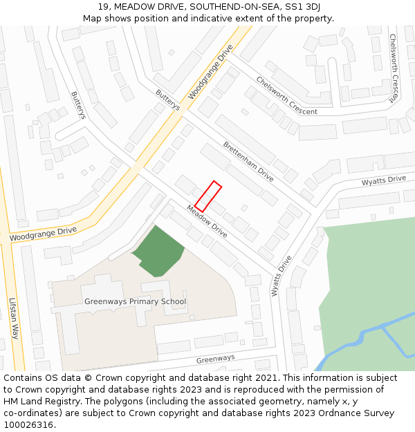 19, MEADOW DRIVE, SOUTHEND-ON-SEA, SS1 3DJ: Location map and indicative extent of plot