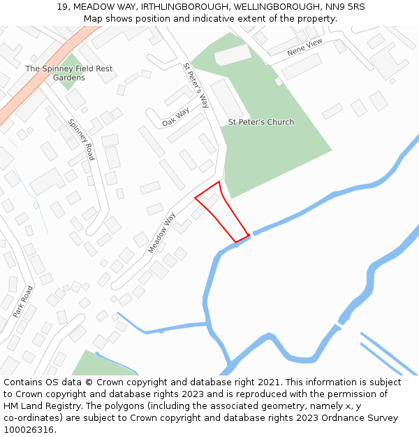 19, MEADOW WAY, IRTHLINGBOROUGH, WELLINGBOROUGH, NN9 5RS: Location map and indicative extent of plot