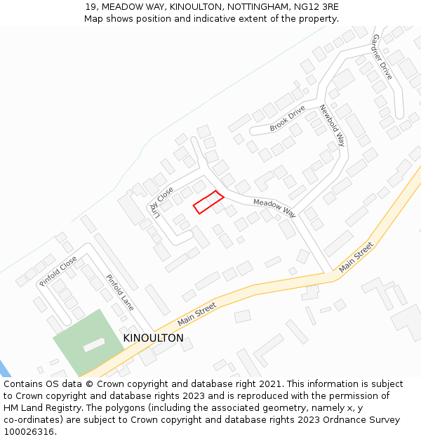 19, MEADOW WAY, KINOULTON, NOTTINGHAM, NG12 3RE: Location map and indicative extent of plot