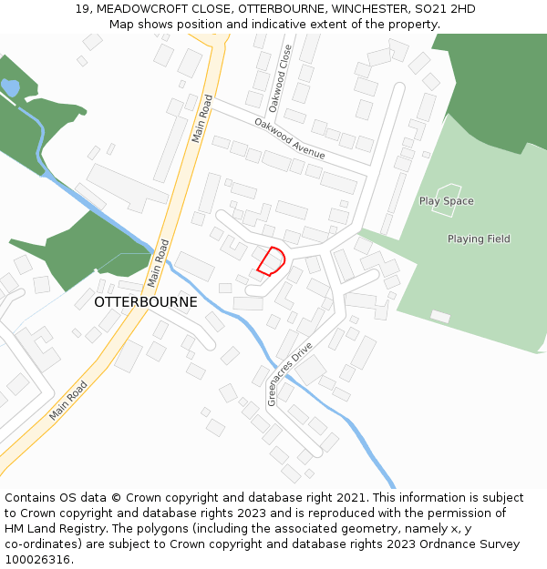 19, MEADOWCROFT CLOSE, OTTERBOURNE, WINCHESTER, SO21 2HD: Location map and indicative extent of plot