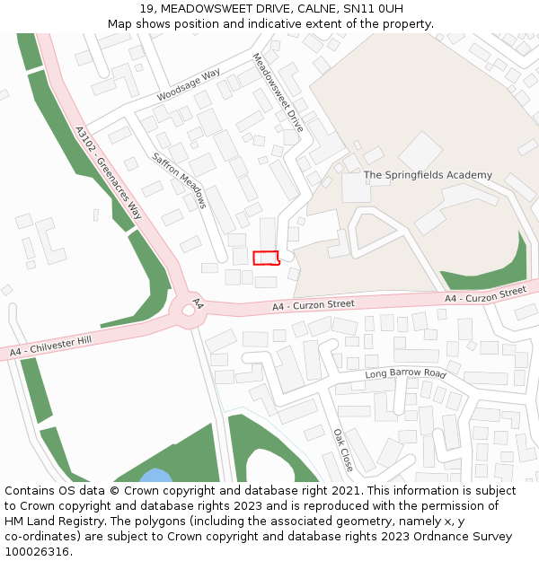 19, MEADOWSWEET DRIVE, CALNE, SN11 0UH: Location map and indicative extent of plot