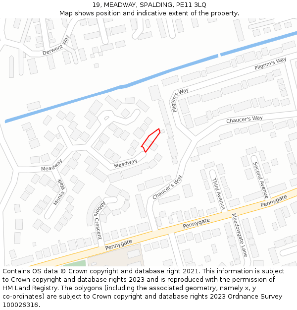 19, MEADWAY, SPALDING, PE11 3LQ: Location map and indicative extent of plot