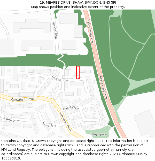 19, MEARES DRIVE, SHAW, SWINDON, SN5 5RJ: Location map and indicative extent of plot