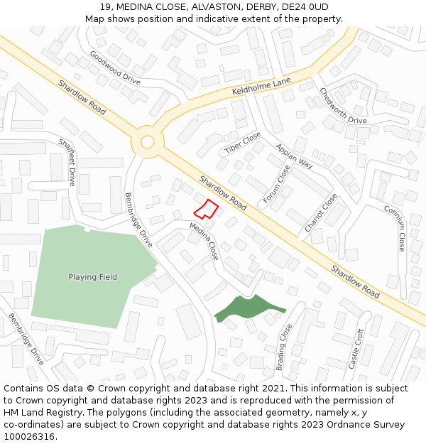 19, MEDINA CLOSE, ALVASTON, DERBY, DE24 0UD: Location map and indicative extent of plot