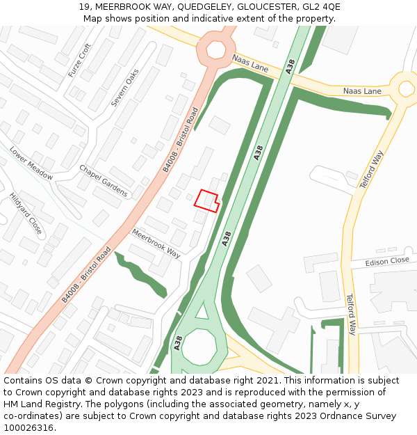 19, MEERBROOK WAY, QUEDGELEY, GLOUCESTER, GL2 4QE: Location map and indicative extent of plot