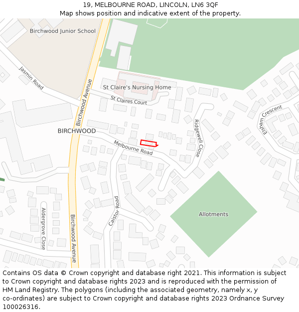 19, MELBOURNE ROAD, LINCOLN, LN6 3QF: Location map and indicative extent of plot