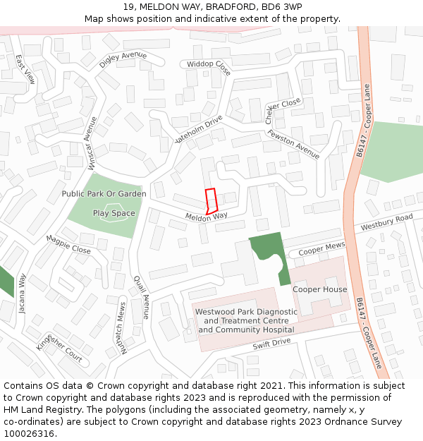 19, MELDON WAY, BRADFORD, BD6 3WP: Location map and indicative extent of plot