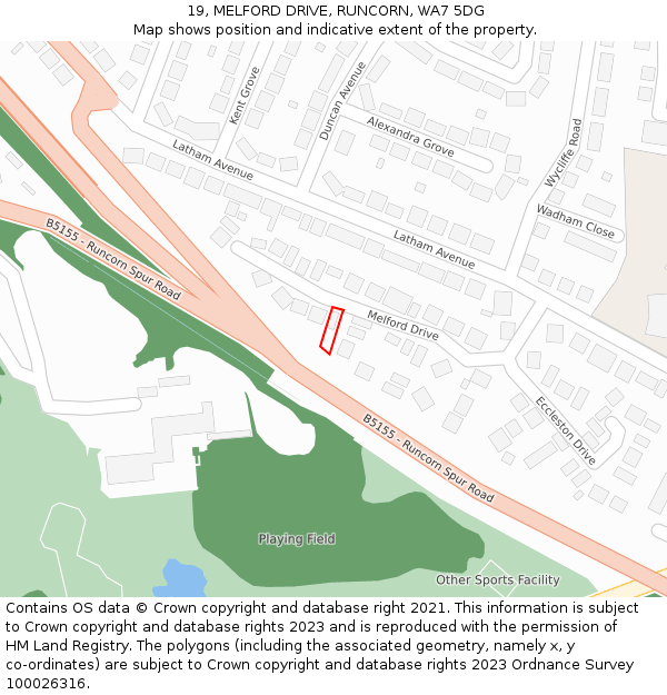 19, MELFORD DRIVE, RUNCORN, WA7 5DG: Location map and indicative extent of plot