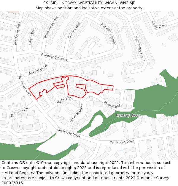 19, MELLING WAY, WINSTANLEY, WIGAN, WN3 6JB: Location map and indicative extent of plot