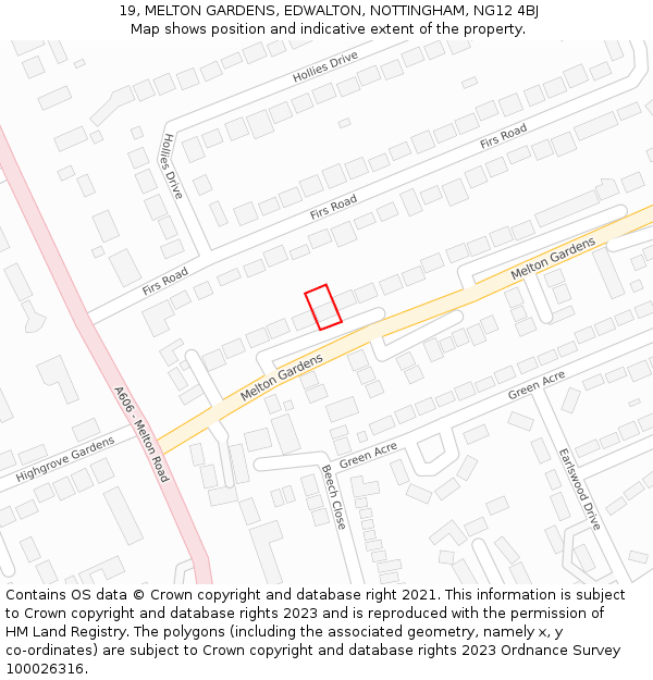 19, MELTON GARDENS, EDWALTON, NOTTINGHAM, NG12 4BJ: Location map and indicative extent of plot