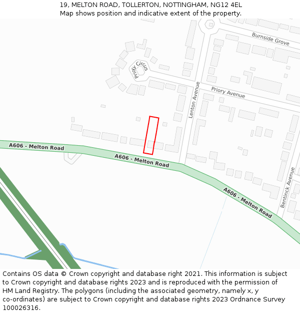 19, MELTON ROAD, TOLLERTON, NOTTINGHAM, NG12 4EL: Location map and indicative extent of plot