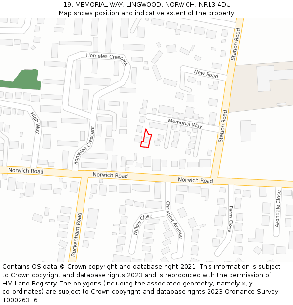 19, MEMORIAL WAY, LINGWOOD, NORWICH, NR13 4DU: Location map and indicative extent of plot