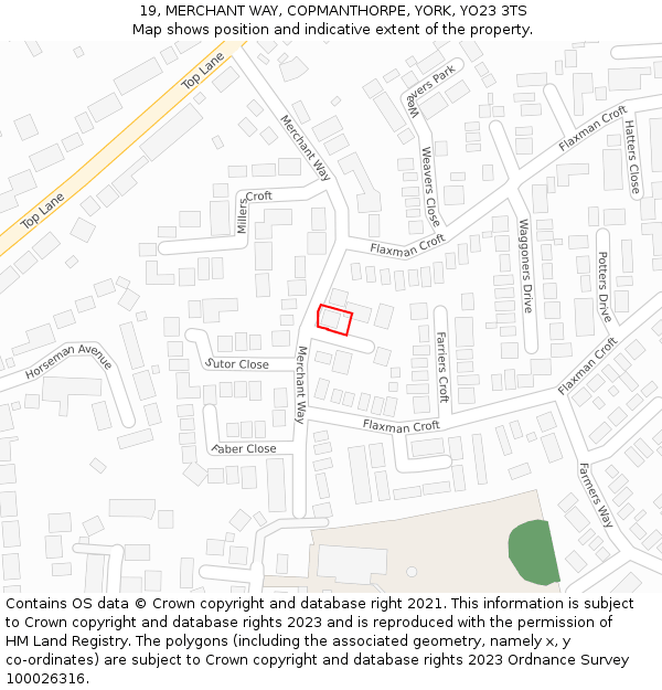 19, MERCHANT WAY, COPMANTHORPE, YORK, YO23 3TS: Location map and indicative extent of plot