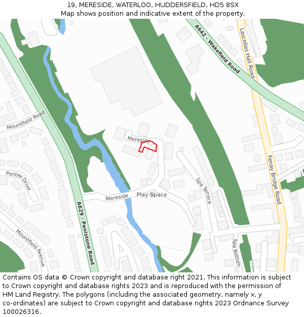 19, MERESIDE, WATERLOO, HUDDERSFIELD, HD5 8SX: Location map and indicative extent of plot