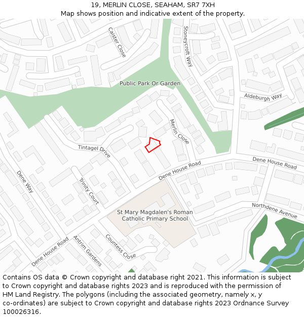 19, MERLIN CLOSE, SEAHAM, SR7 7XH: Location map and indicative extent of plot