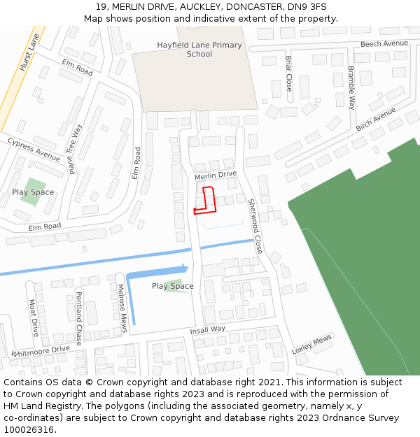 19, MERLIN DRIVE, AUCKLEY, DONCASTER, DN9 3FS: Location map and indicative extent of plot