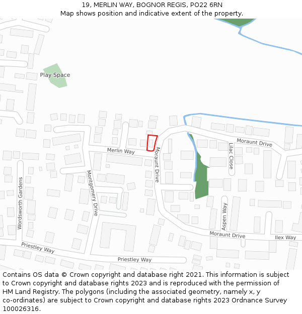 19, MERLIN WAY, BOGNOR REGIS, PO22 6RN: Location map and indicative extent of plot
