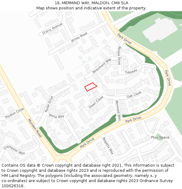 19, MERMAID WAY, MALDON, CM9 5LA: Location map and indicative extent of plot