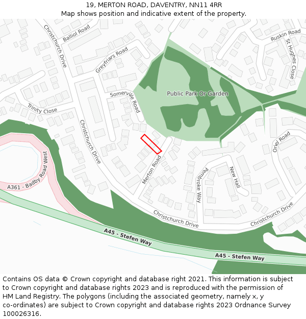 19, MERTON ROAD, DAVENTRY, NN11 4RR: Location map and indicative extent of plot