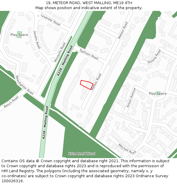 19, METEOR ROAD, WEST MALLING, ME19 4TH: Location map and indicative extent of plot