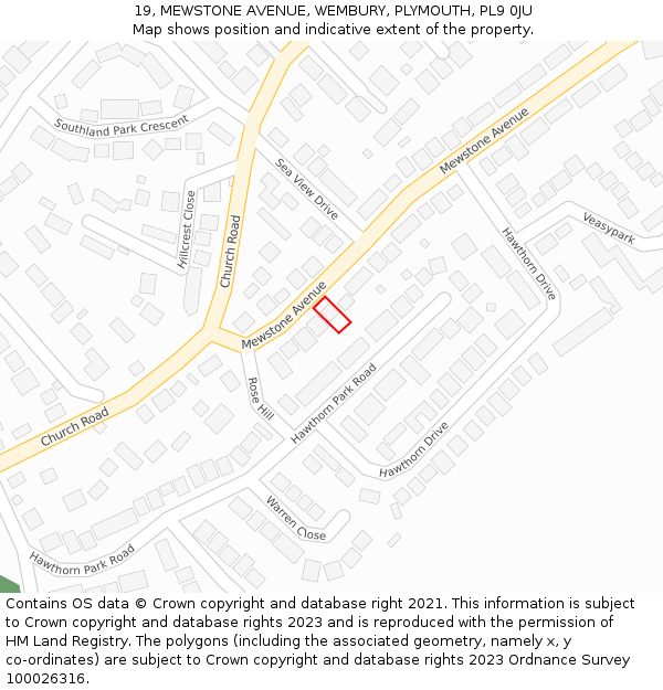 19, MEWSTONE AVENUE, WEMBURY, PLYMOUTH, PL9 0JU: Location map and indicative extent of plot