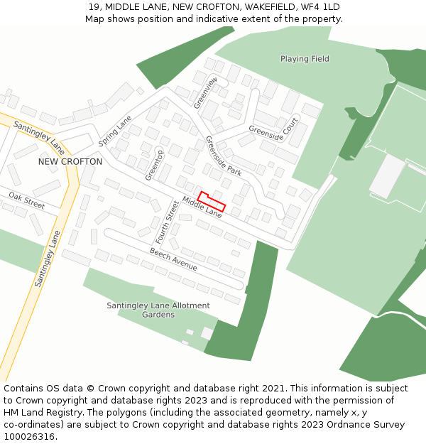 19, MIDDLE LANE, NEW CROFTON, WAKEFIELD, WF4 1LD: Location map and indicative extent of plot