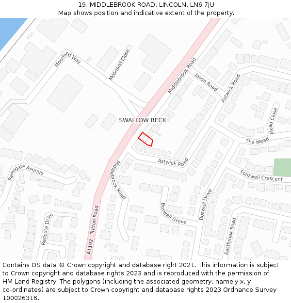 19, MIDDLEBROOK ROAD, LINCOLN, LN6 7JU: Location map and indicative extent of plot